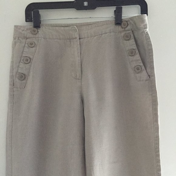 Sandro Tan 100% Linen Flared Leg High Waist Pants Size 4 - Picture 3 of 6